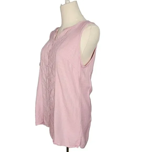 Soft Surroundings Tops M Sleeveless Tunic Lilac *faint stain* Button Coastal - Picture 6 of 17